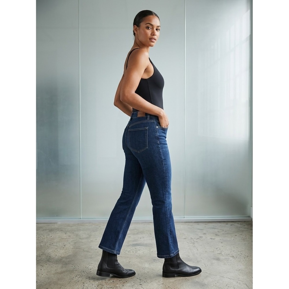 Spanx Ankle Kick Flare Jeans Dark Wash High Rise Stretch Denim 21379R Blue 6